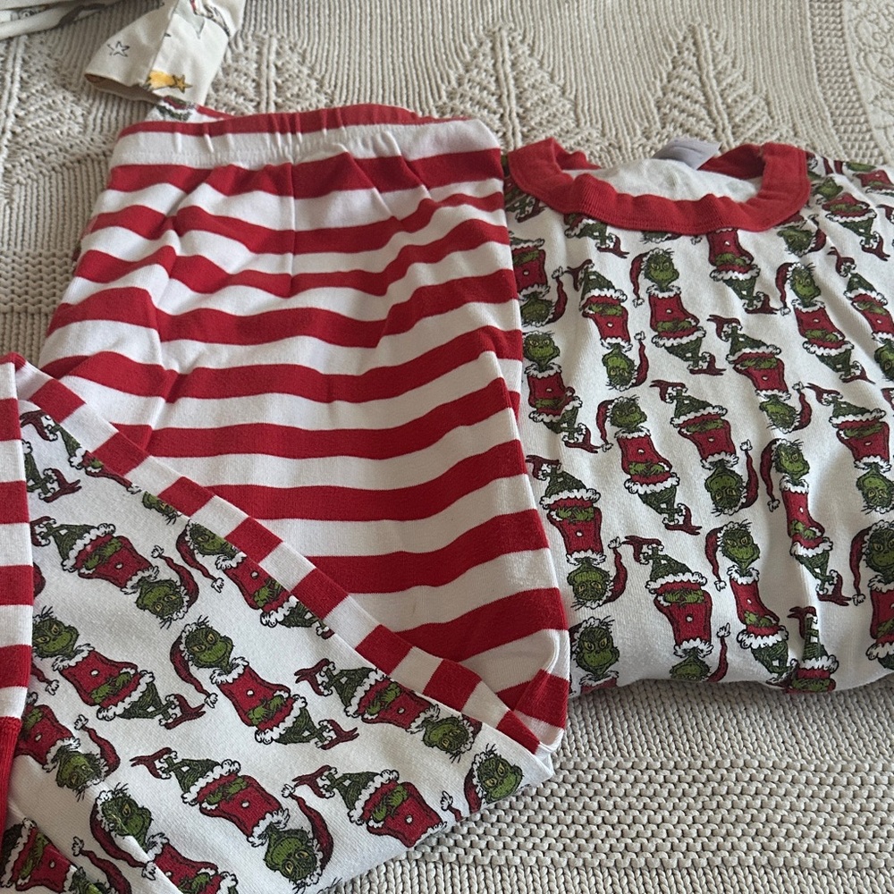 Hanna Andersson Red and White Striped Pajama Set with Green Characters